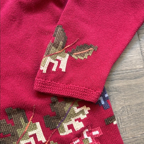 Tabi | 100% Cotton Red Button Up Cardigan Sweater With Leaf Embroidery Size XL - Picture 4 of 11